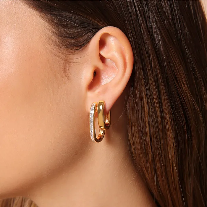 Earrings Bronzallure Orecchini Ovali Golden con Cubic Zirconia Quadrate Taglio Princess