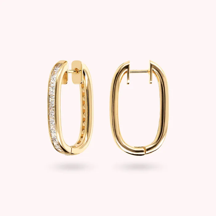 Earrings Bronzallure Orecchini Ovali Golden con Cubic Zirconia Quadrate Taglio Princess