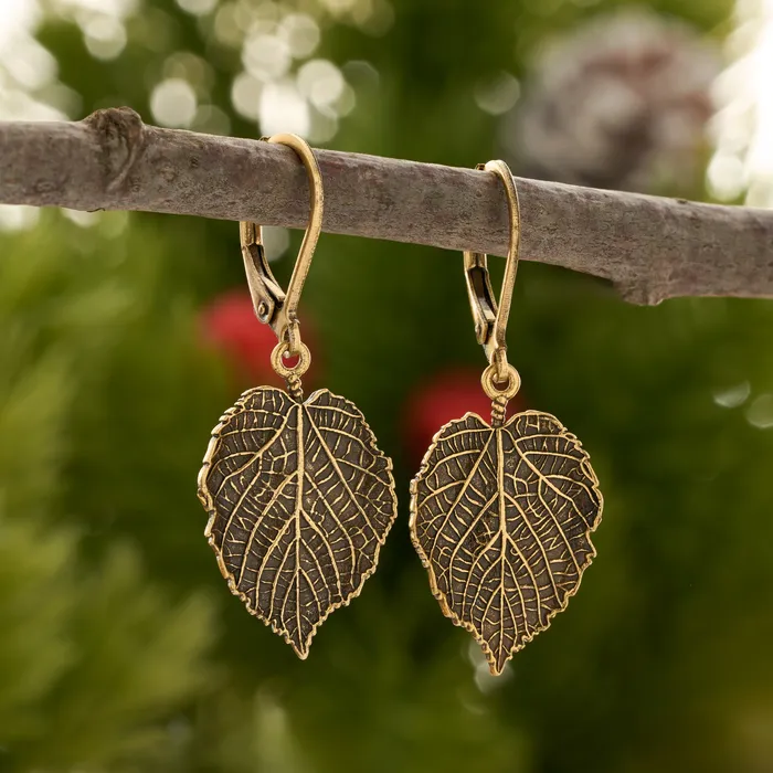 Earrings Chadds Ford Jewelry Gold Leverback Vintage Birch Leaf Earrings