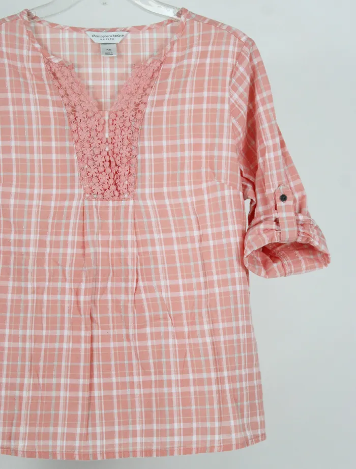 Earrings Christopher Banks Pink Plaid Top M Petite Christopher Banks
