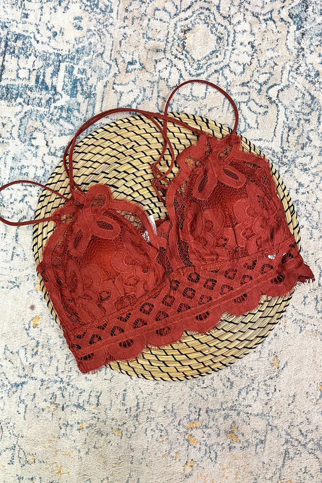 Earrings DEAL Leila Lace Bralette Dark Rust Zenana