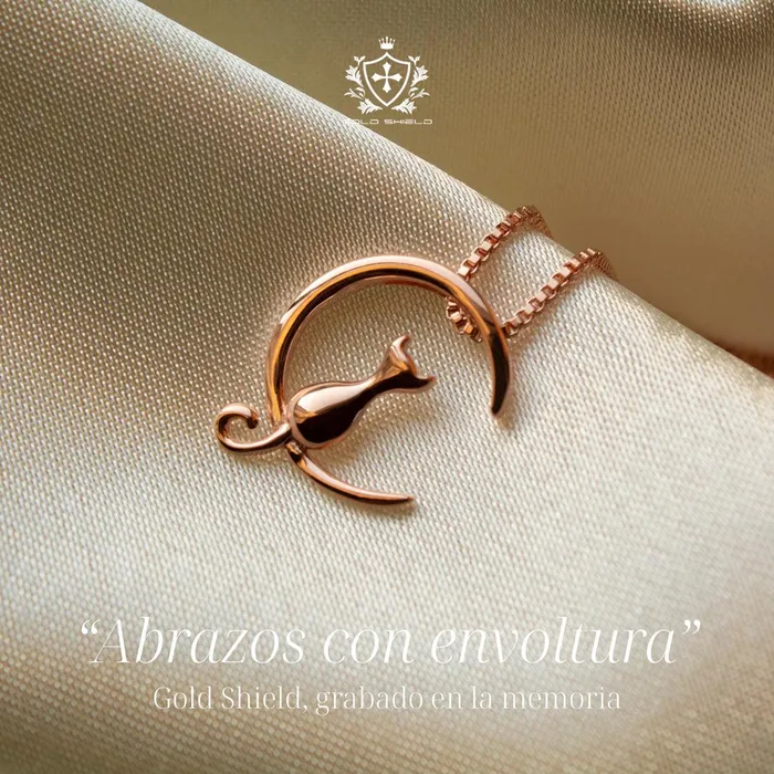 Earrings Gold Shield Cadena de Oro para Mujer con Dije de Gato