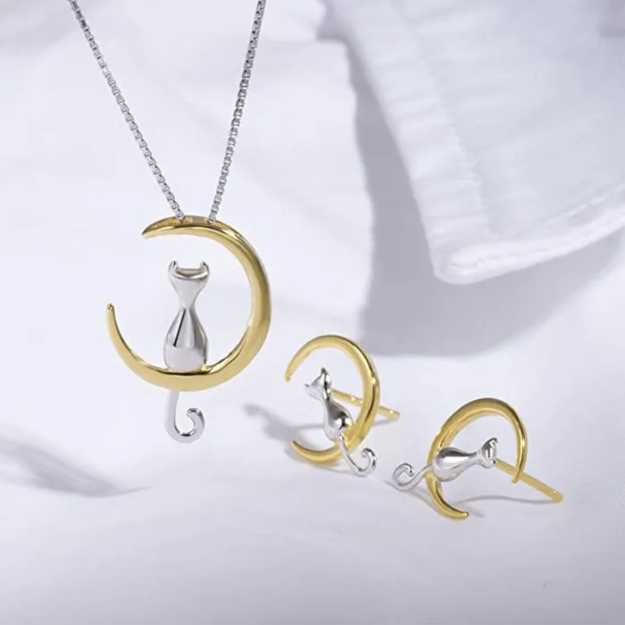 Earrings Gold Shield Cadena de Oro para Mujer con Dije de Gato