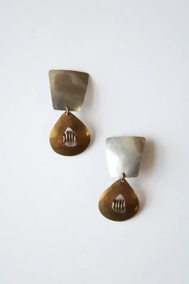 Earrings Hammered Silver Brass Clip On Dangle Earrings Jubilee Thrift