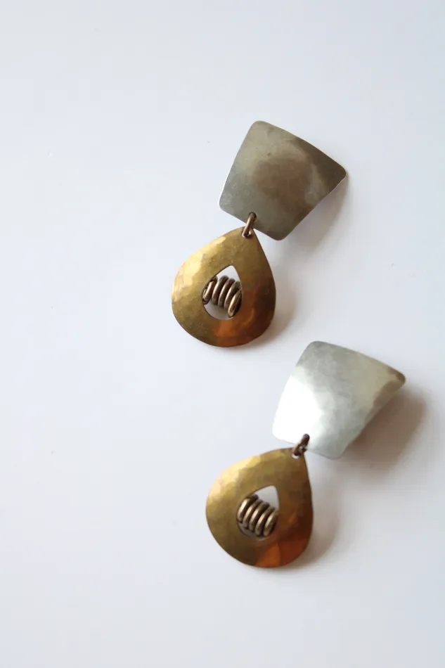 Earrings Hammered Silver Brass Clip On Dangle Earrings Jubilee Thrift