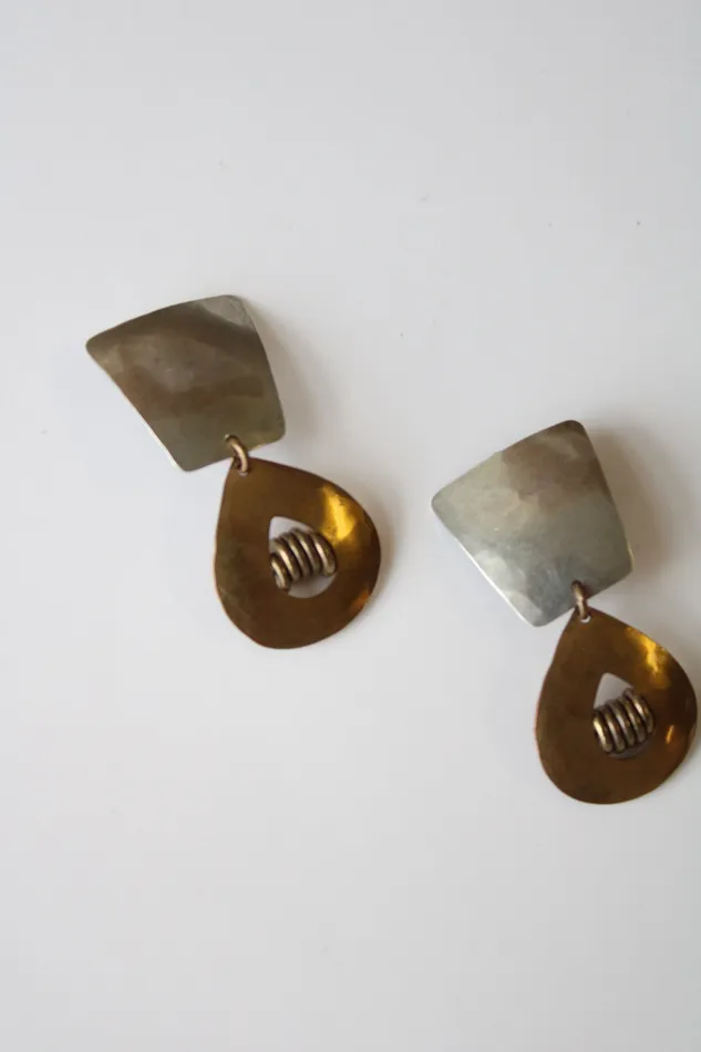 Earrings Hammered Silver Brass Clip On Dangle Earrings Jubilee Thrift