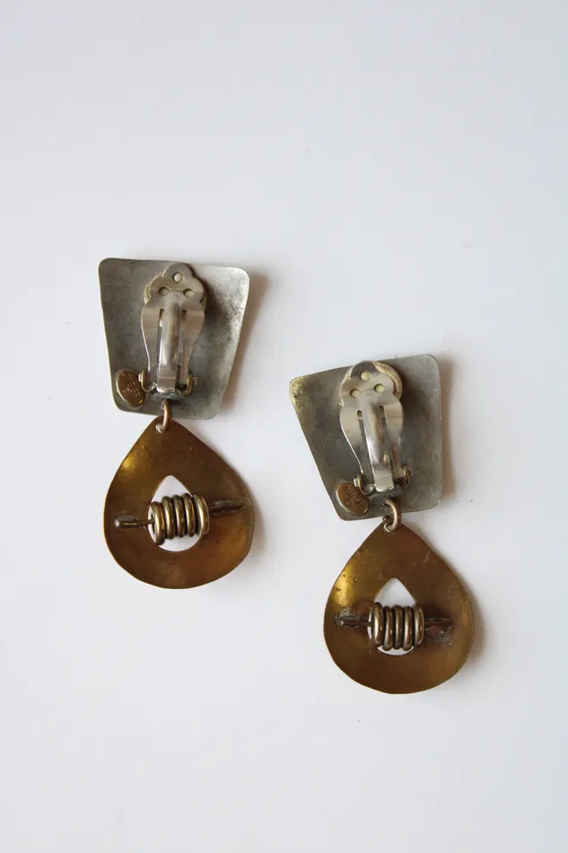 Earrings Hammered Silver Brass Clip On Dangle Earrings Jubilee Thrift