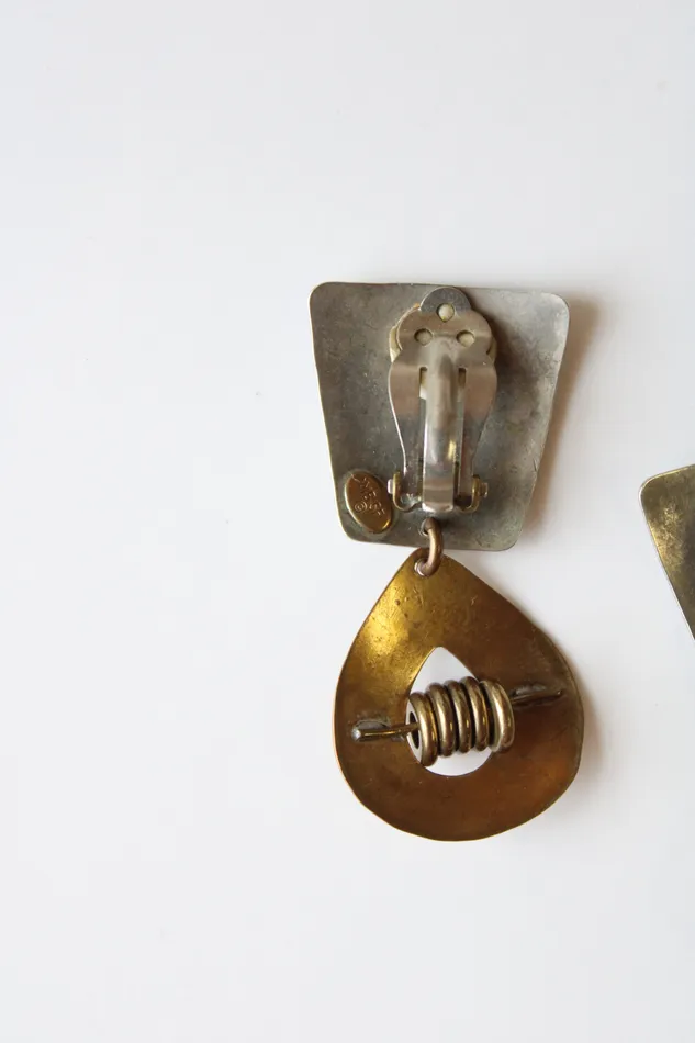 Earrings Hammered Silver Brass Clip On Dangle Earrings Jubilee Thrift