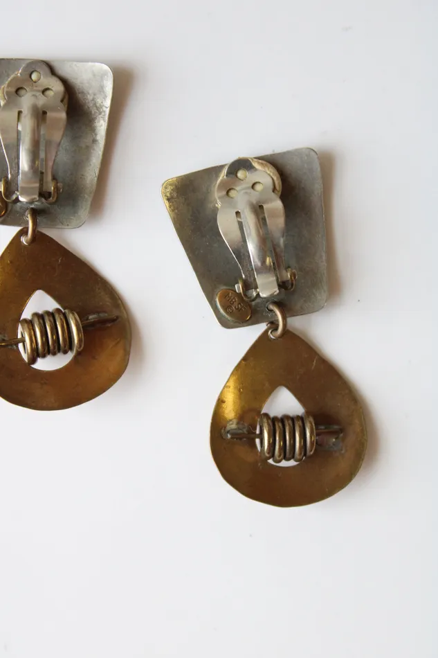 Earrings Hammered Silver Brass Clip On Dangle Earrings Jubilee Thrift