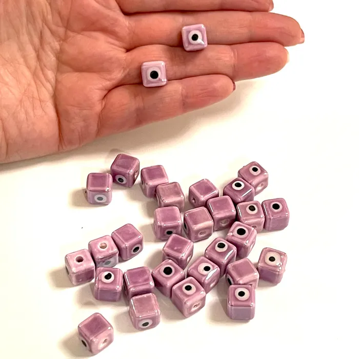 Earrings Hand Made Ceramic Lilac Cube Evil Eye Double Sided Charms 5 pcs in a pack Peppy Beads Earrings Hand Made Ceramic Lilac Cube Evil Eye Double Sided Charms 5 pcs in a pack Peppy Beads