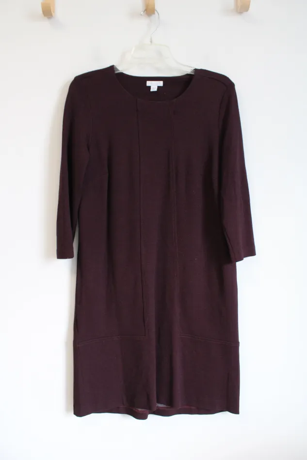 Earrings JJill JJill Ponte Burgundy Herringbone Long Sleeved Dress S Petite