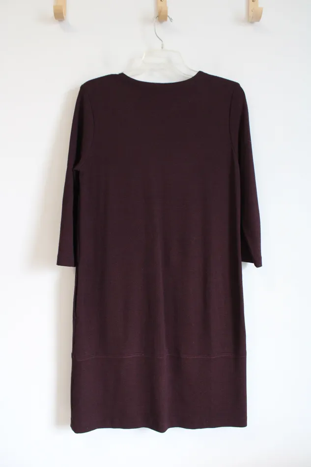 Earrings JJill JJill Ponte Burgundy Herringbone Long Sleeved Dress S Petite