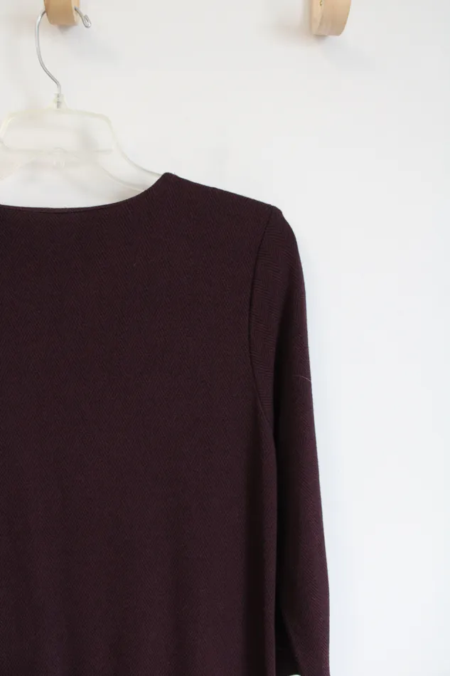 Earrings JJill JJill Ponte Burgundy Herringbone Long Sleeved Dress S Petite