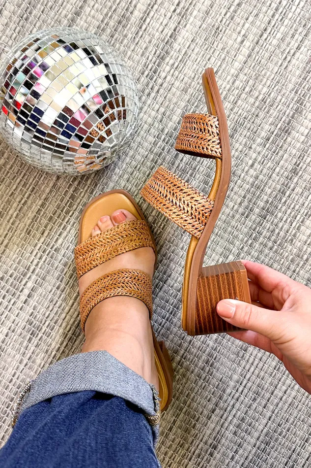 Earrings JP Original Bamboo Intermix Raffia Heel Sandals Cognac