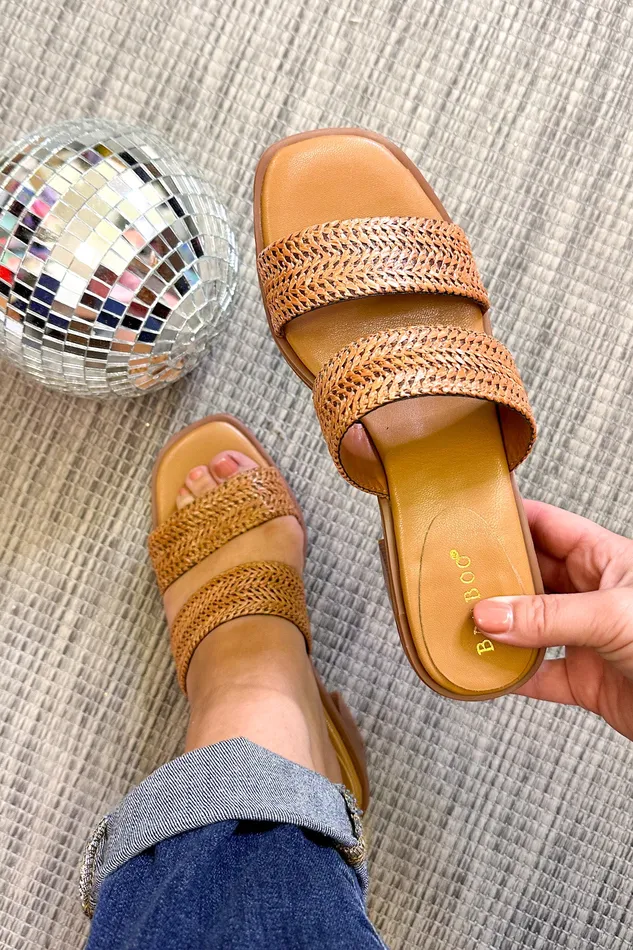 Earrings JP Original Bamboo Intermix Raffia Heel Sandals Cognac