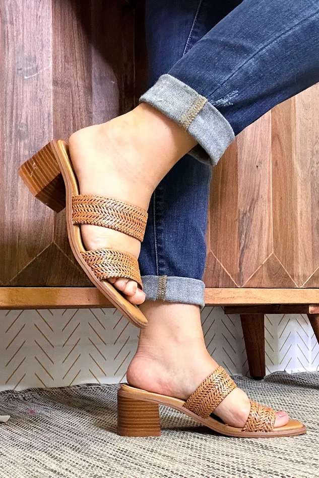Earrings JP Original Bamboo Intermix Raffia Heel Sandals Cognac