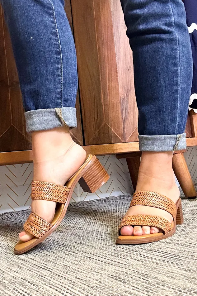 Earrings JP Original Bamboo Intermix Raffia Heel Sandals Cognac