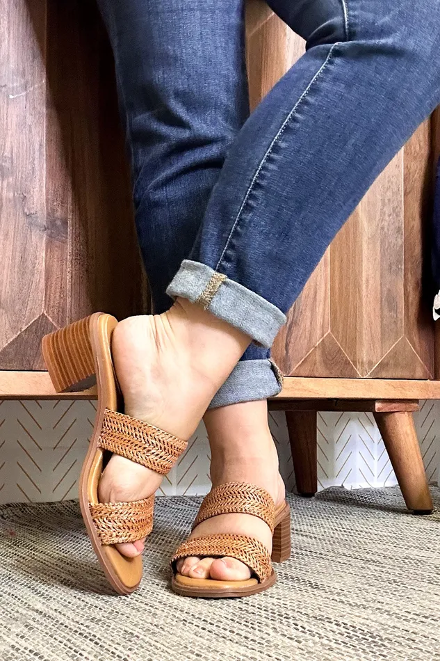 Earrings JP Original Bamboo Intermix Raffia Heel Sandals Cognac