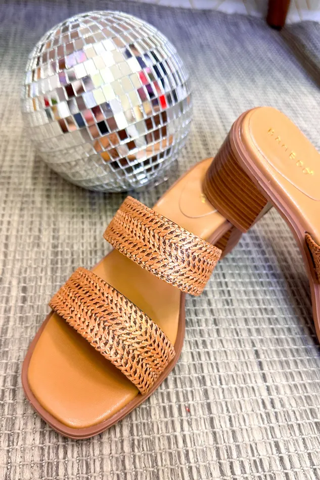 Earrings JP Original Bamboo Intermix Raffia Heel Sandals Cognac