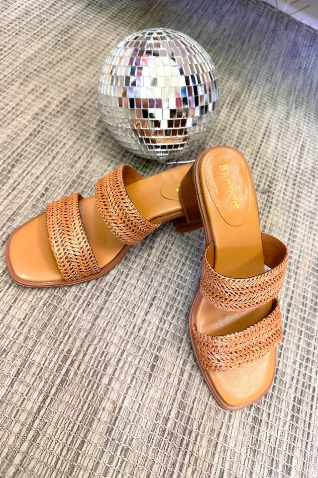 Earrings JP Original Bamboo Intermix Raffia Heel Sandals Cognac