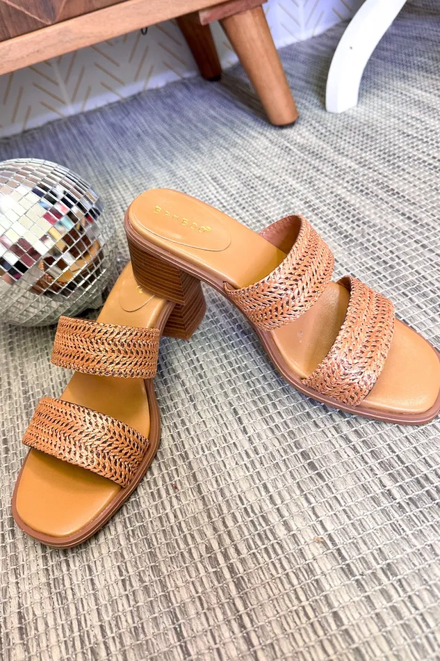 Earrings JP Original Bamboo Intermix Raffia Heel Sandals Cognac