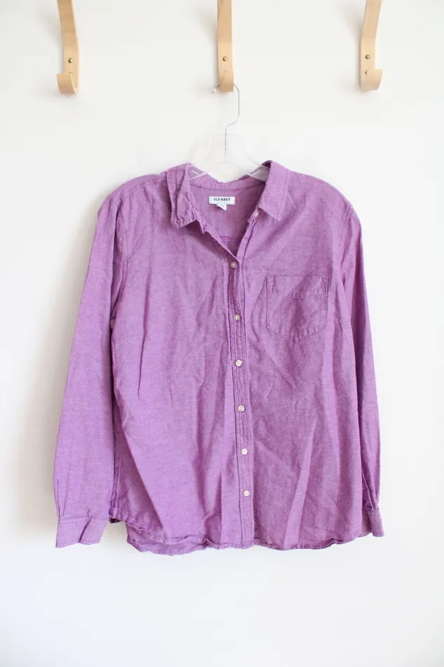 Earrings Jubilee Thrift Old Navy Purple Long Sleeved Button Down Top L