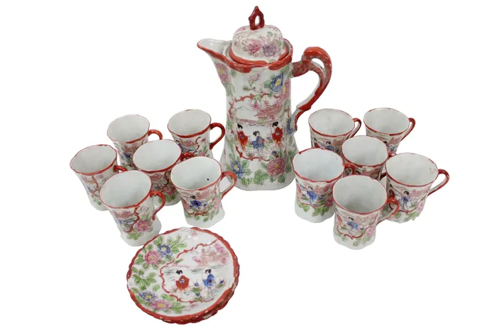 Earrings Jubilee Thrift Vintage Red Painted Japanese Tea Cocoa Pot Set Set Of 16