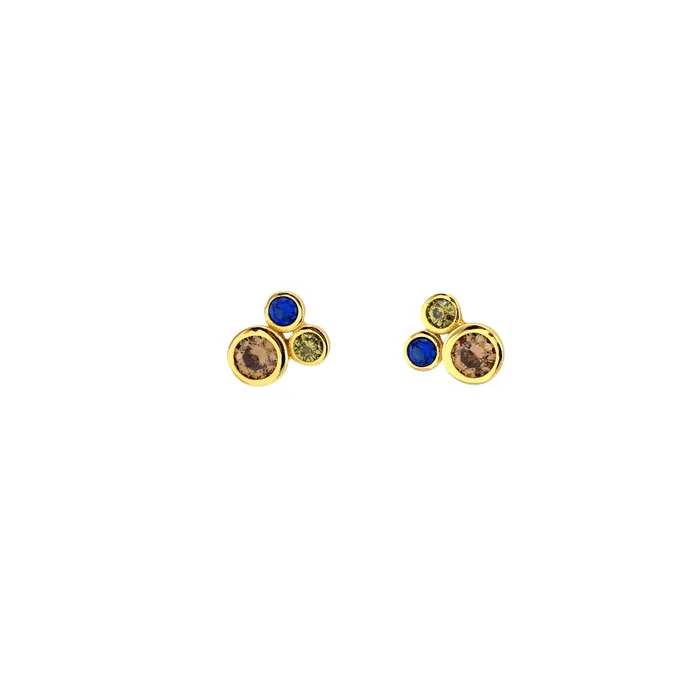 Earrings Kris Nations Modernist Stud Earrings with Smokey Topaz Green Peridot and Blue Topaz Crystals Earrings Kris Nations Modernist Stud Earrings with Smokey Topaz Green Peridot and Blue Topaz Crystals