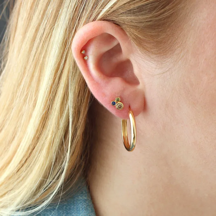 Earrings Kris Nations Modernist Stud Earrings with Smokey Topaz Green Peridot and Blue Topaz Crystals
