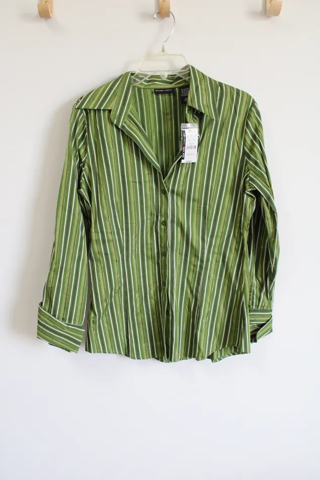 Earrings NEW New York Co Green Striped Button Down Shirt M New York Company