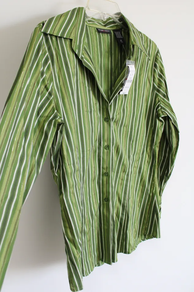 Earrings NEW New York Co Green Striped Button Down Shirt M New York Company
