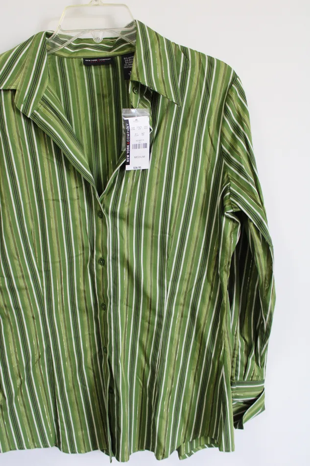 Earrings NEW New York Co Green Striped Button Down Shirt M New York Company