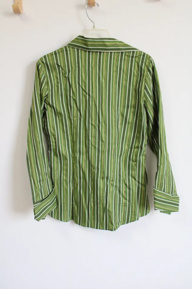 Earrings NEW New York Co Green Striped Button Down Shirt M New York Company
