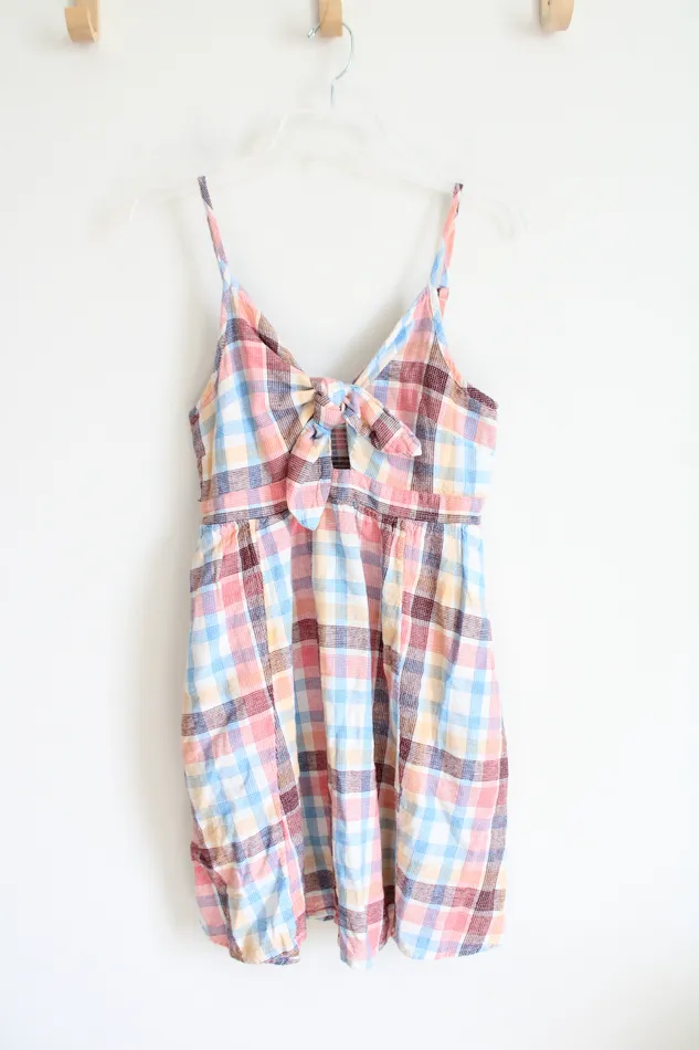Earrings Old Navy MultiColored Plaid Tied Front Linen Blend Dress M Old Navy Earrings Old Navy MultiColored Plaid Tied Front Linen Blend Dress M Old Navy