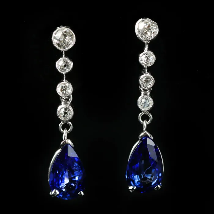 Earrings OTC Estate Platinum 300 CTW Sapphire and Diamond Dangle Earrings