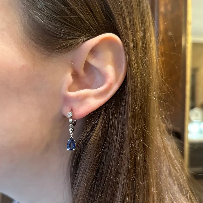 Earrings OTC Estate Platinum 300 CTW Sapphire and Diamond Dangle Earrings