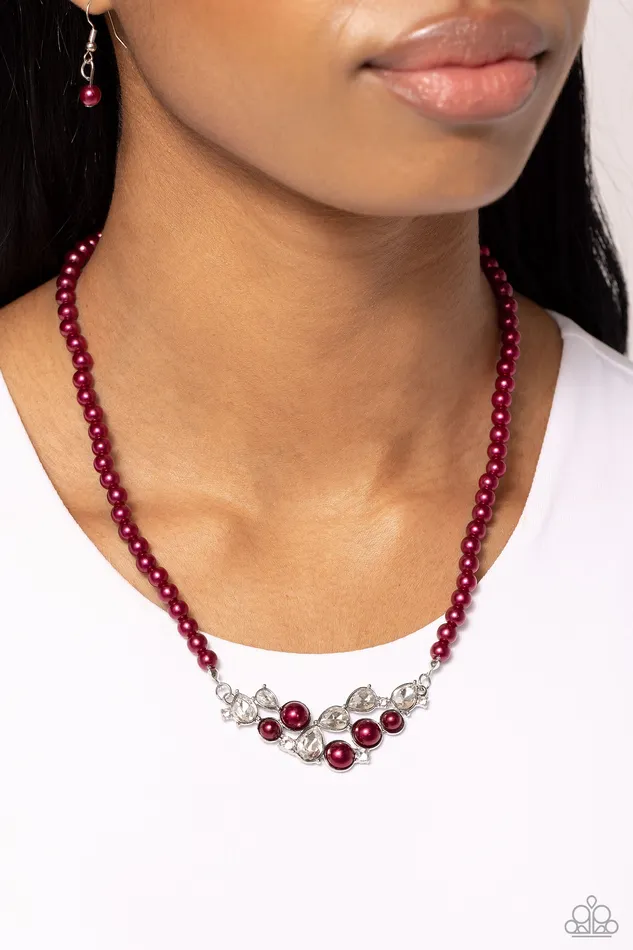 Earrings Paparazzi Accessories Pampered Pearls Red