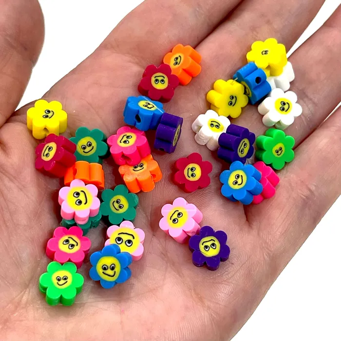 Earrings Peppy Beads 10mm Polymer Clay Flower Smiley Face Beads10 Beads in a Pack Earrings Peppy Beads 10mm Polymer Clay Flower Smiley Face Beads10 Beads in a Pack