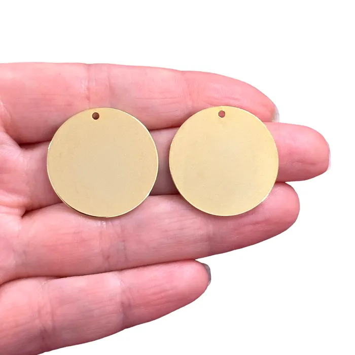 Earrings Peppy Beads 24Kt Gold Plated 26mm Round Tag Charms Gold Round Tag Charms 2 pcs in a pack Earrings Peppy Beads 24Kt Gold Plated 26mm Round Tag Charms Gold Round Tag Charms 2 pcs in a pack