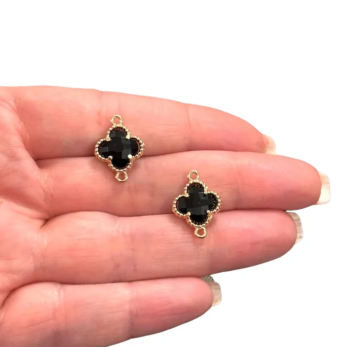 Earrings Peppy Beads 24Kt Gold Plated Black Glass Clover Connector Charm 2 pcs in a pack Earrings Peppy Beads 24Kt Gold Plated Black Glass Clover Connector Charm 2 pcs in a pack