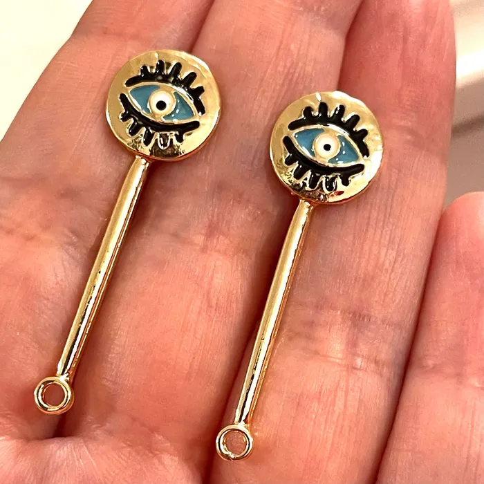 Earrings Peppy Beads 24Kt Gold Plated Brass Evil Earrings Pair of Gold Plated Brass Turquoise Enamelled Earring with Rubber Backs Earrings Peppy Beads 24Kt Gold Plated Brass Evil Earrings Pair of Gold Plated Brass Turquoise Enamelled Earring with Rubber Backs