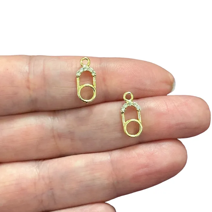 Earrings Peppy Beads 24Kt Gold Plated CZ Micro Pave Kilt Pin Charms 2 pcs in a pack Earrings Peppy Beads 24Kt Gold Plated CZ Micro Pave Kilt Pin Charms 2 pcs in a pack