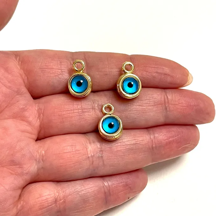 Earrings Peppy Beads 24Kt Gold Plated DoubleSided Evil Eye Charms 3 pcs in a pack