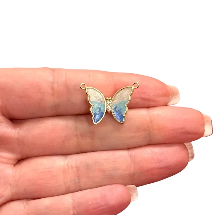 Earrings Peppy Beads 24Kt Gold Plated Enamelled Butterfly Connector Charm With Clear Cubic Zirconia Earrings Peppy Beads 24Kt Gold Plated Enamelled Butterfly Connector Charm With Clear Cubic Zirconia