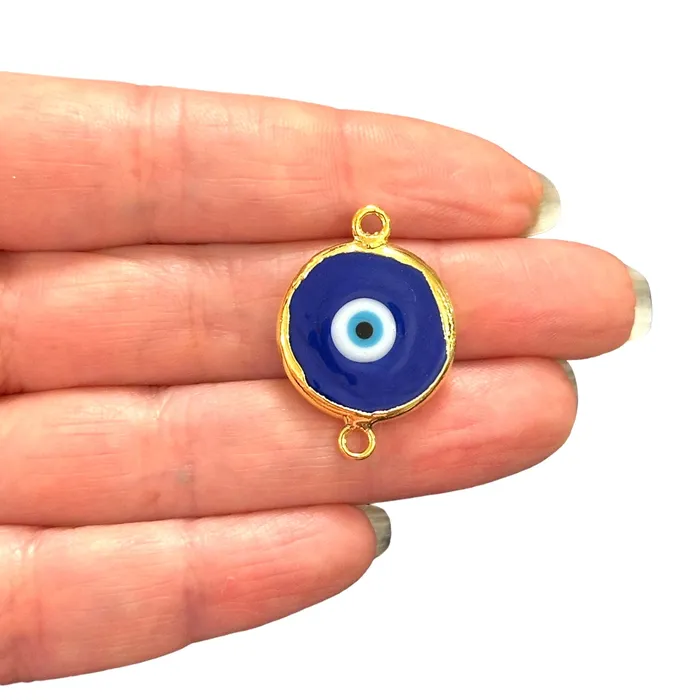 Earrings Peppy Beads 24Kt Gold Plated Hand Made Murano Glass Navy Evil Eye Connector Charm Earrings Peppy Beads 24Kt Gold Plated Hand Made Murano Glass Navy Evil Eye Connector Charm