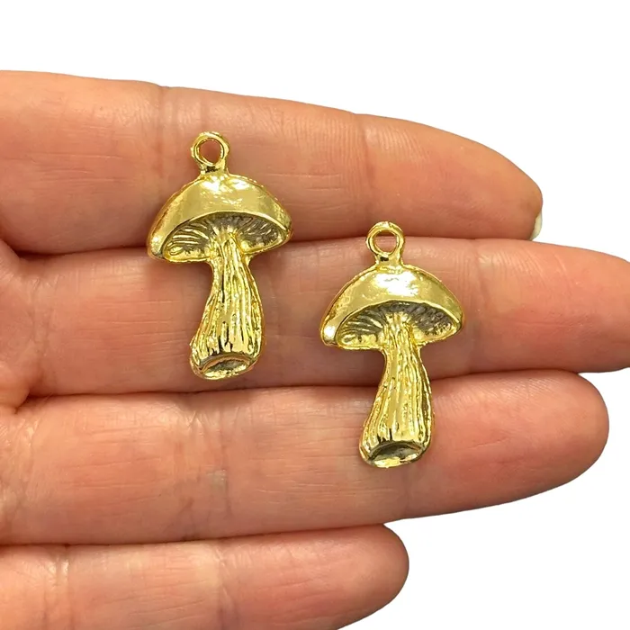 Earrings Peppy Beads 24Kt Gold Plated Mushroom Charms 2 pcs in a pack