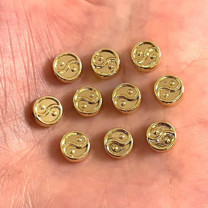 Earrings Peppy Beads 24Kt Gold Plated Yin Yang Spacer Charms 10 Pcs in a Pack