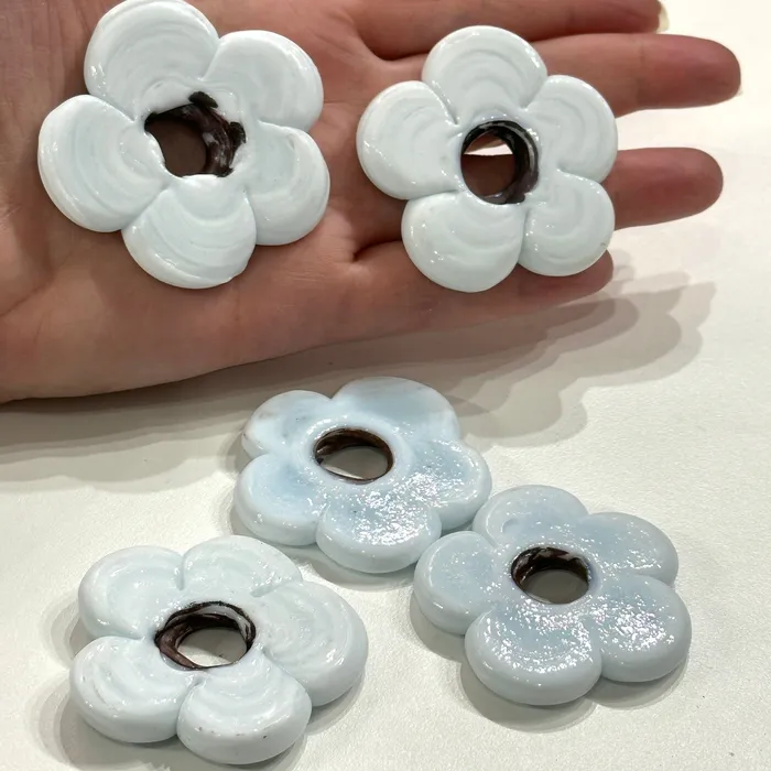 Earrings Peppy Beads Artisan Handmade Chunky White Glass Flower Beads Size Between 50mm 2 pcs in a pack