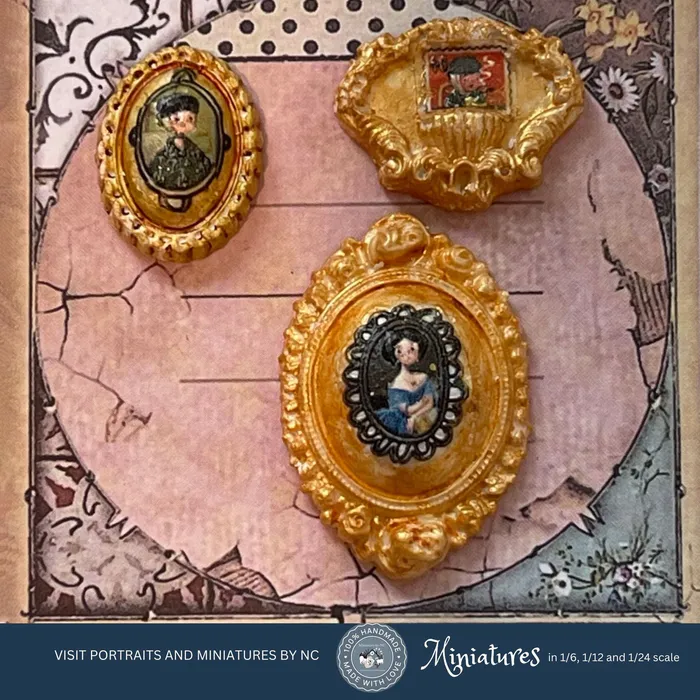 Earrings Portraits and Miniatures by NC Miniature Ornate Frames Set of 3 Diorama Dollhouse Accessories