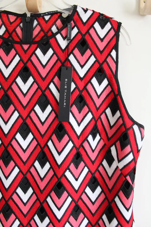 Earrings Tahari NEW Ellie Tahari Red Pink Embroidered Dress 16